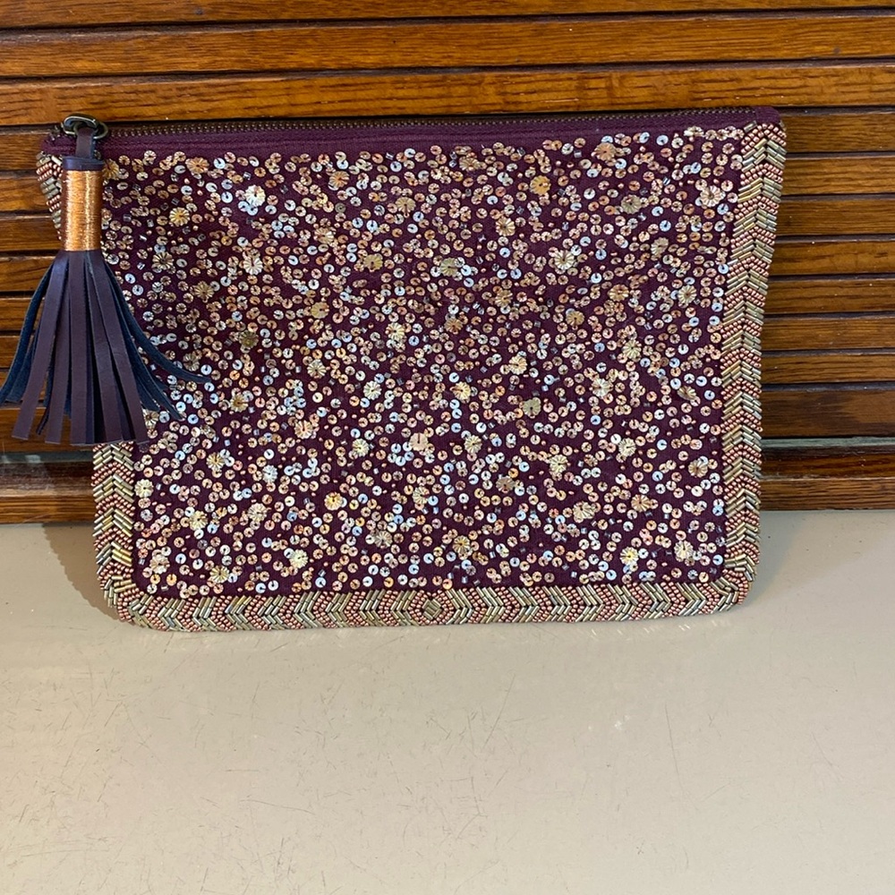 #36 Purple Sequin Beaded Embellished Clutch Wristlet Bag Glitter Sparkly Party